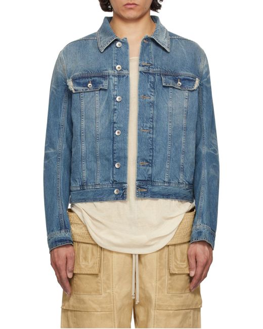 Rick Owens Blue Distressed Trucker Denim Jackets for men