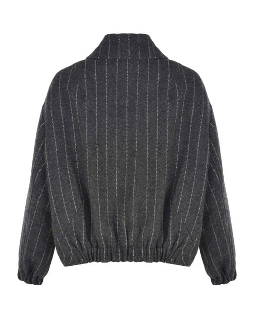 Alysi Gray Striped Zip-Up Jacket