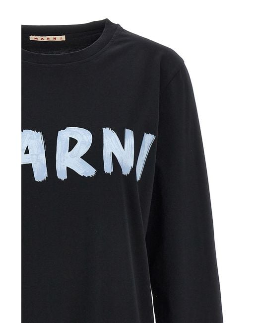 Marni Black Logo Printed Crewneck T-Shirt