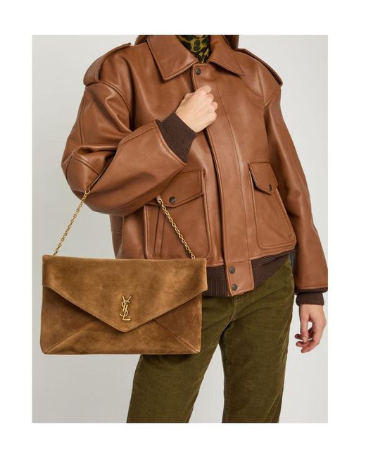 Saint Laurent Brown Envelope Suede Pouch