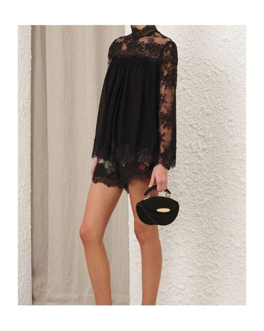 Zimmermann Black Lace-Panel High-Neck Top
