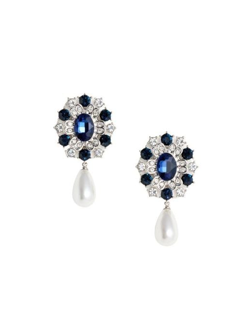 Self-Portrait Blue Crystal Pearl Droplet Earring