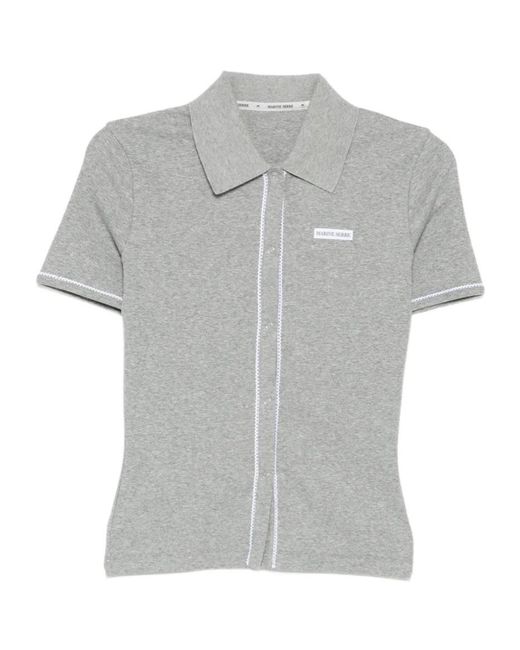 MARINE SERRE Gray Ribbeb Jersey Polo Shirt