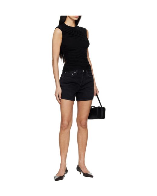 Agolde Black Parker Long High-Rise Denim Shorts
