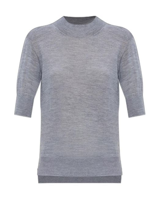 Jil Sander Gray Mock-Neck Knitted Top