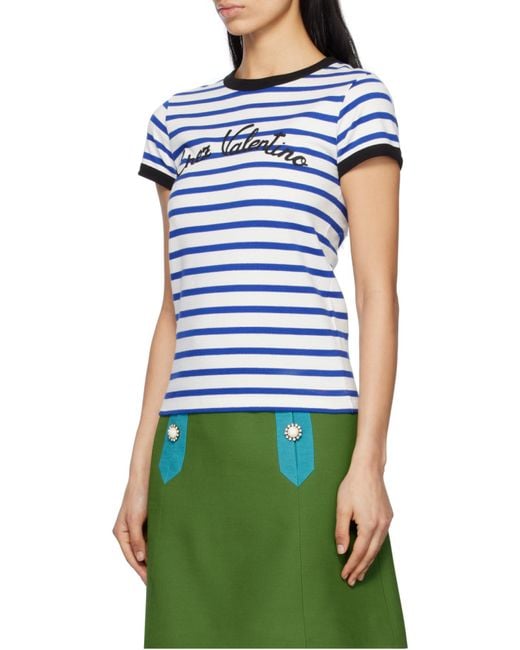 Valentino Blue Striped Crewneck T-Shirt