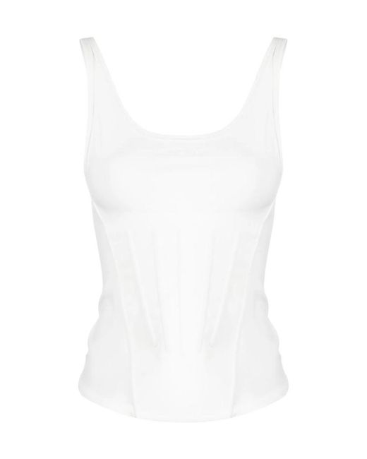 Mugler White Logo-Embossed Corset Tank Top
