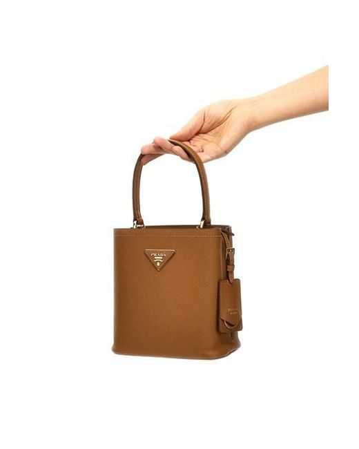 Prada Brown Triangle-Logo Bucket Bag