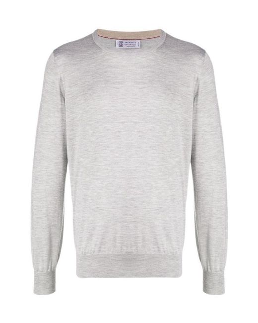 Brunello Cucinelli Gray Crewneck Knitted Jumper for men