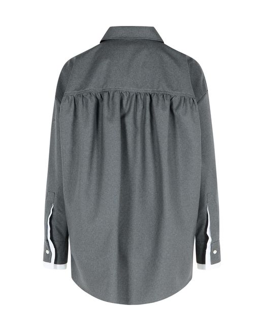 Marni Gray Logo Embroidered High-Low Hem Shirt