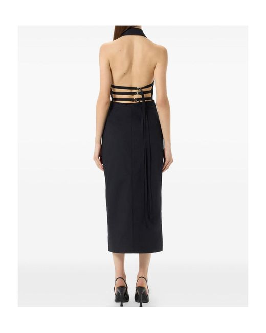 Blumarine Black Plisse Button Midi Dress