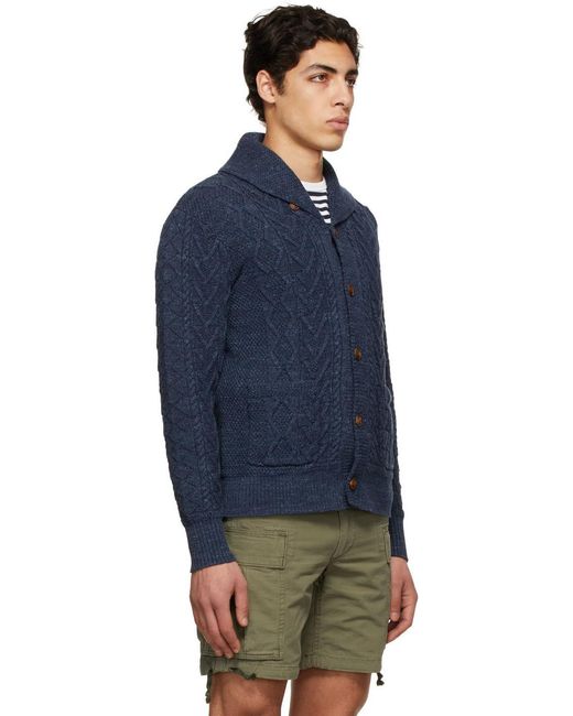 RRL Blue Front Button Cardigan for men