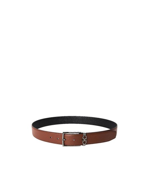 Ferragamo White Reversible Grained Leather Belt for men