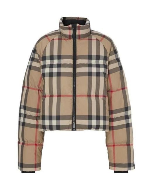 Burberry Brown Checked Cropped Puffer Jacket