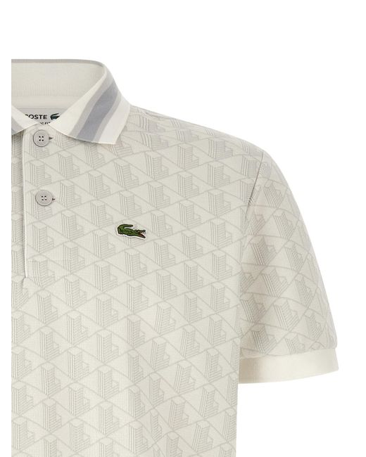 Lacoste White Paris Jacquard Monogram Polo Shirt for men
