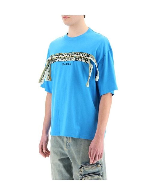 Lanvin Blue Tassel Embroidered-Logo T-Shirt for men