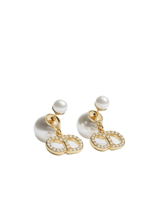 Dior Metallic Cd Pearl Logo Earrings