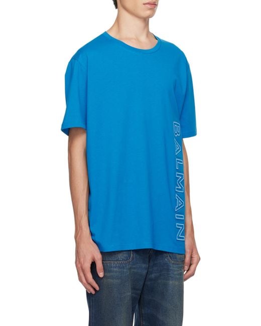 Balmain Blue Embossed T-Shirt for men