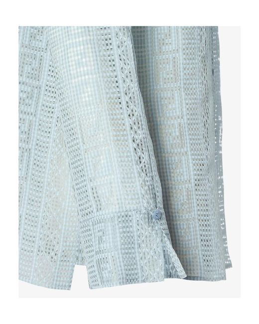 Fendi Blue Long Sleeved Pattern Printed Shirt