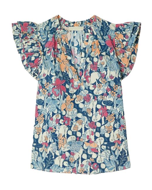 Ulla Johnson Blue Elena's Floral Print Ruffled Shirt