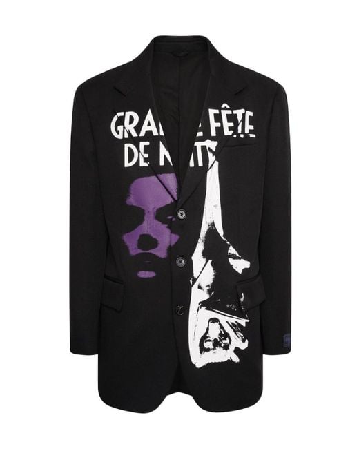 Raf Simons Black Lapel Printed Suit Jacket for men
