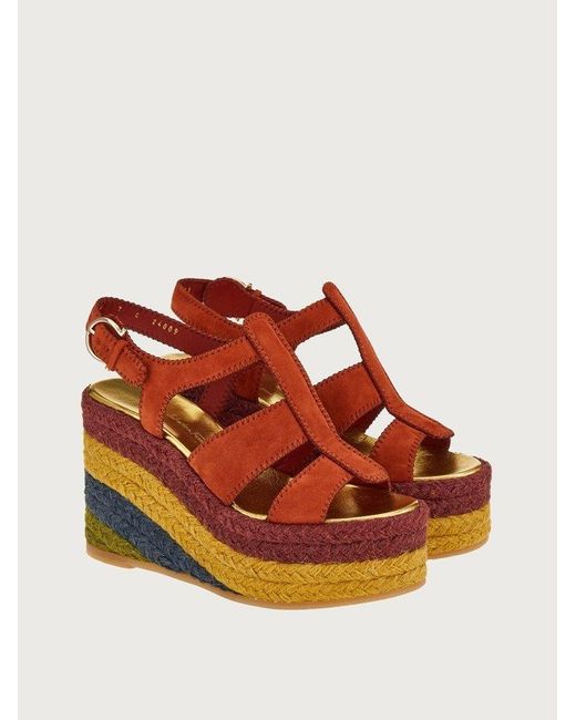 Ferragamo Brown Ankle Strap Wedge Espadrilles