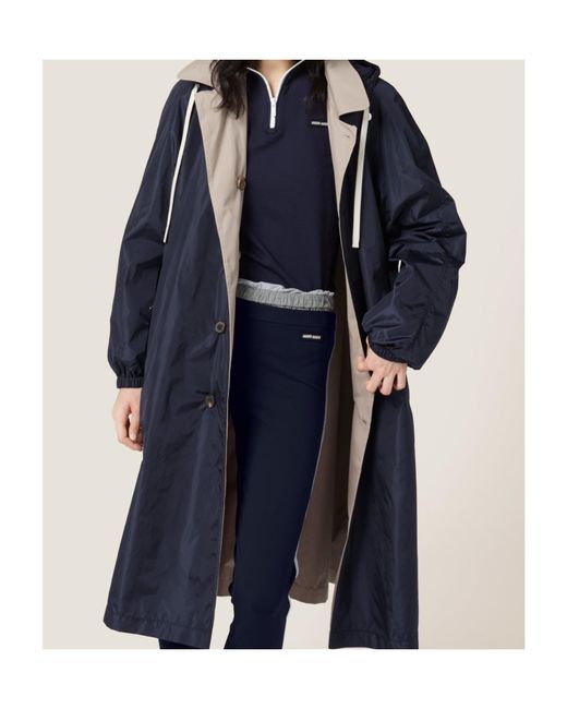 Miu Miu Brown Reversible Single-Breasted Panama Cotton And Technical Pongé Coat