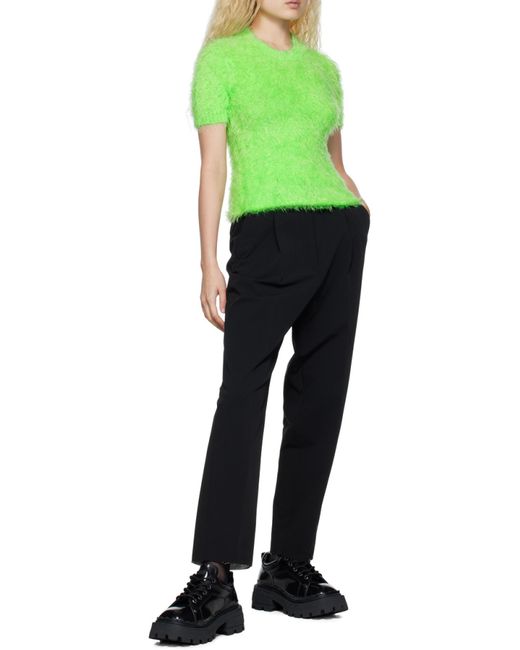 MSGM Green Bouclé Short-Sleeve Jumper