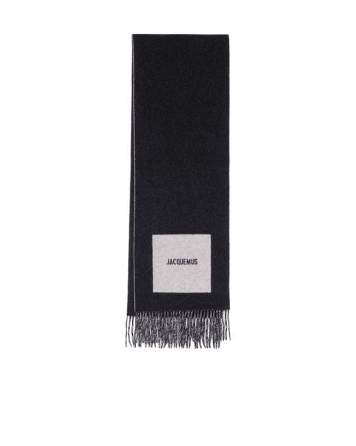 Jacquemus Black Logo Detailed Fringed Edge Scarf for men