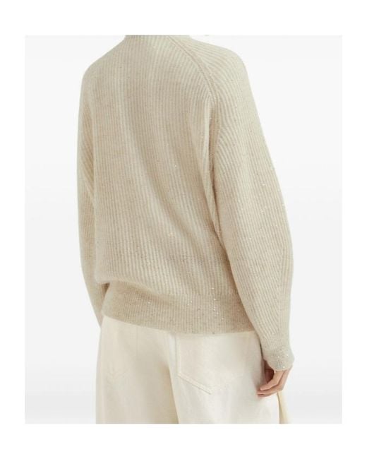 Brunello Cucinelli White Mohair, Cotton And Wool Diamond Yarn English Rib Sweater
