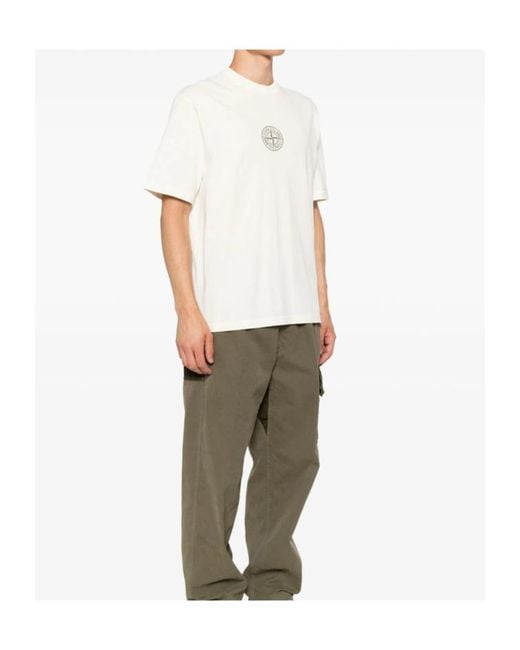 Stone Island White Logo-Print Cotton T-Shirt for men