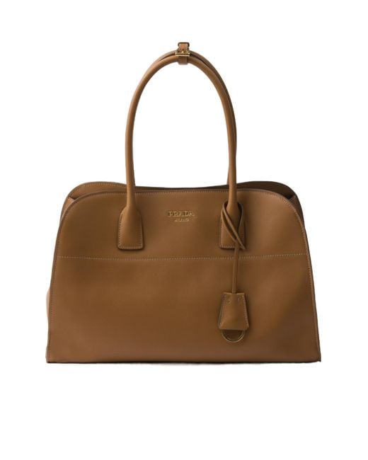 Prada Brown Logo Detailed Open Top Large Tote Bag