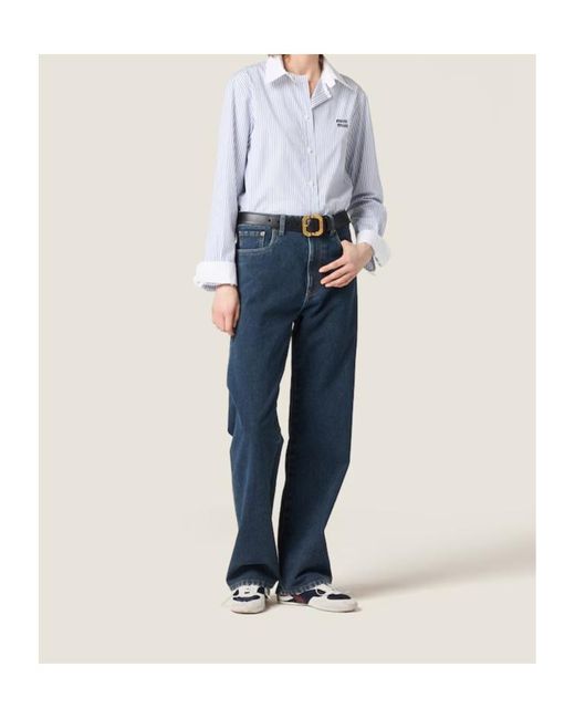 Miu Miu Blue Flocked Denim Jeans