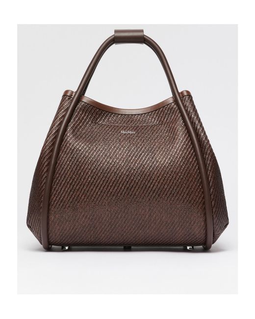 Max Mara Brown Logo Plaque Top Handle Bag