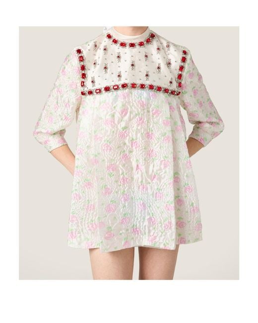 Miu Miu White Cloqué Mini-Dress With Crystals