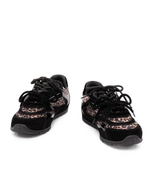 Pinko Black Yulia 01 Leopard-Print Panelled Sneakers