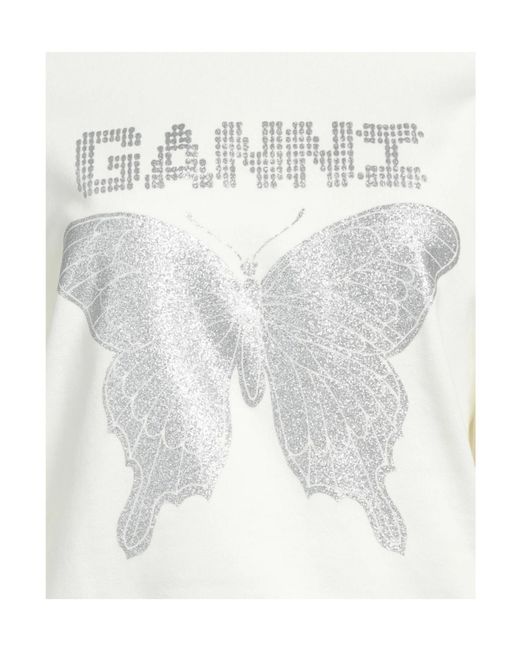 Ganni White Solid-Color Suede Sweatshirt