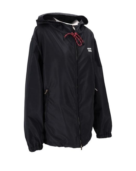 Miu Miu Black Lightweight Zipped Hooded Jacket