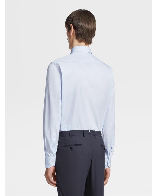 Zegna Blue Micro Striped Long-Sleeved Shirt for men