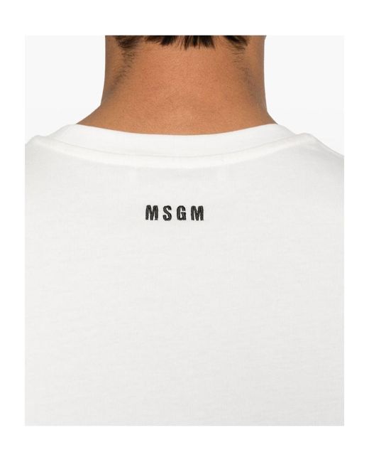 MSGM White Logo Embroidered Jersey T-Shirt for men