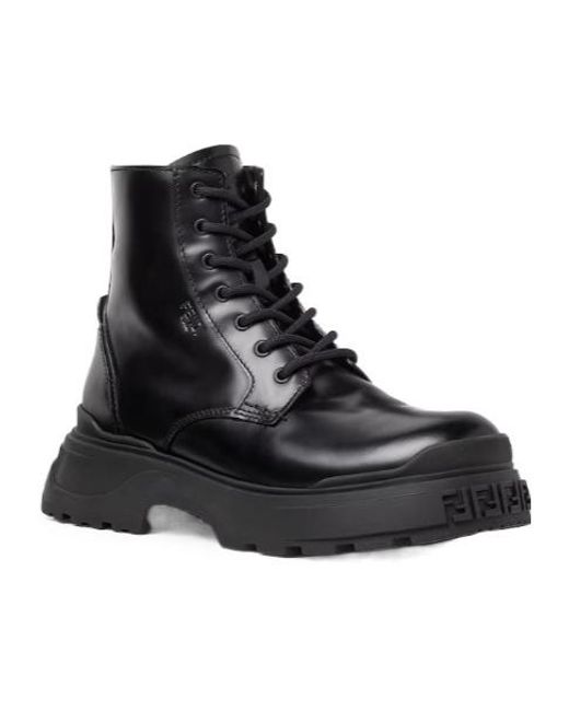 Fendi Black Combat Boots With Zip Closure for men