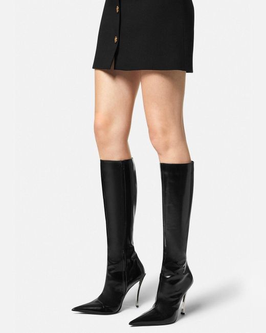 Versace Black Pin-Point Knee-High Boots