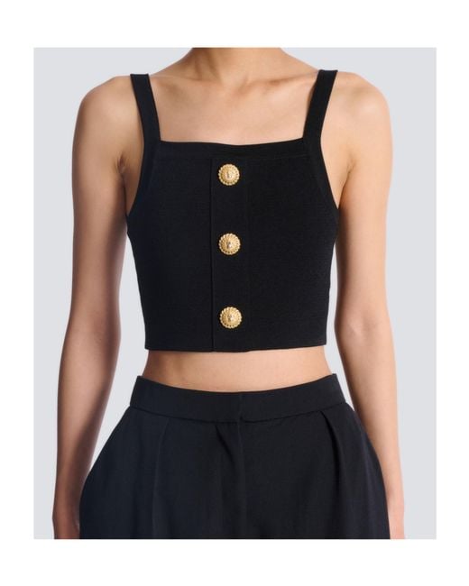Balmain Black Buttons Knit Bralette Top