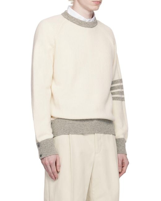 Thom Browne White Crewneck Knitted Jumper for men