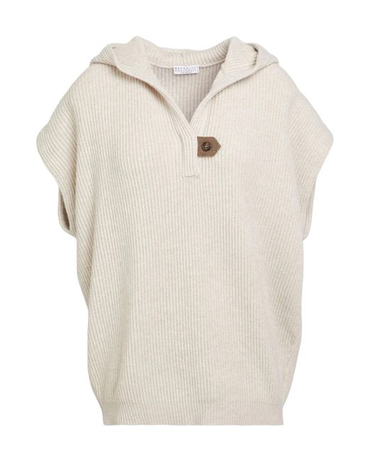 Brunello Cucinelli White Fashion Solid Color Short-Sleeve Hooded Knit Sweater