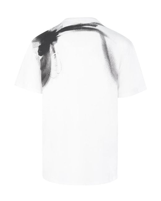 McQueen White Dragonfly-Printed Crewneck T-Shirt for men