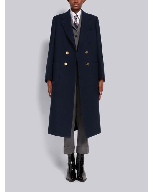 Thom Browne Blue Double-Breasted Overcoat