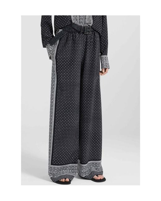 Ermanno Scervino Black Bandana Print Silk Palazzo Trousers With Hand-Applied Crystals