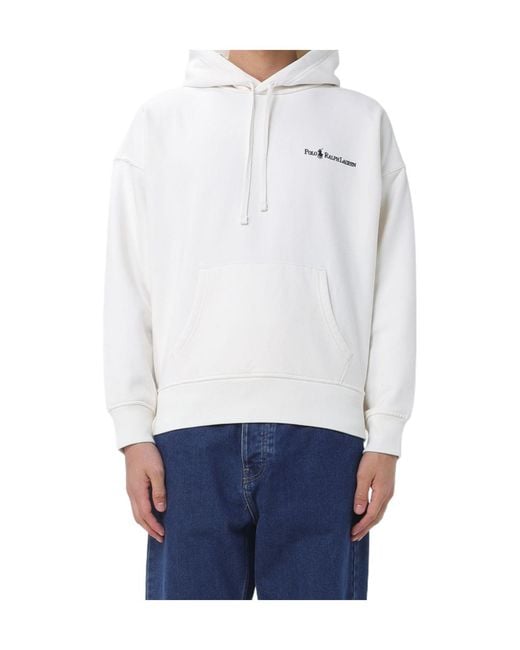 Polo Ralph Lauren White Logo-Embroidered Hoodie for men