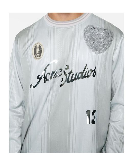 Acne Gray Heart Applique Striped T-Shirt for men